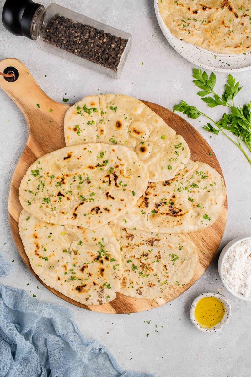 gluten free flatbread on a wooden board