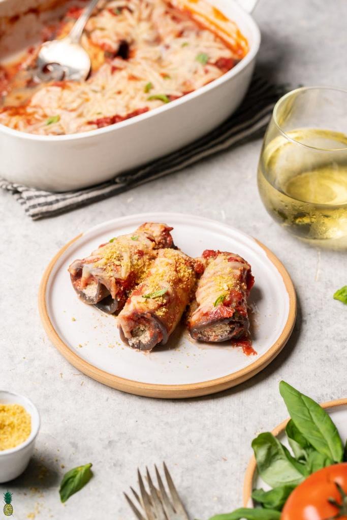 Plate with three eggplant rollatini