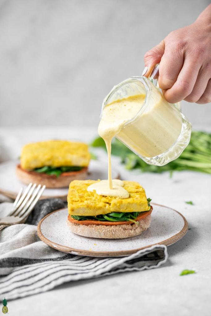 Vegan Eggs Benedict Pour Shot with Hollandaise