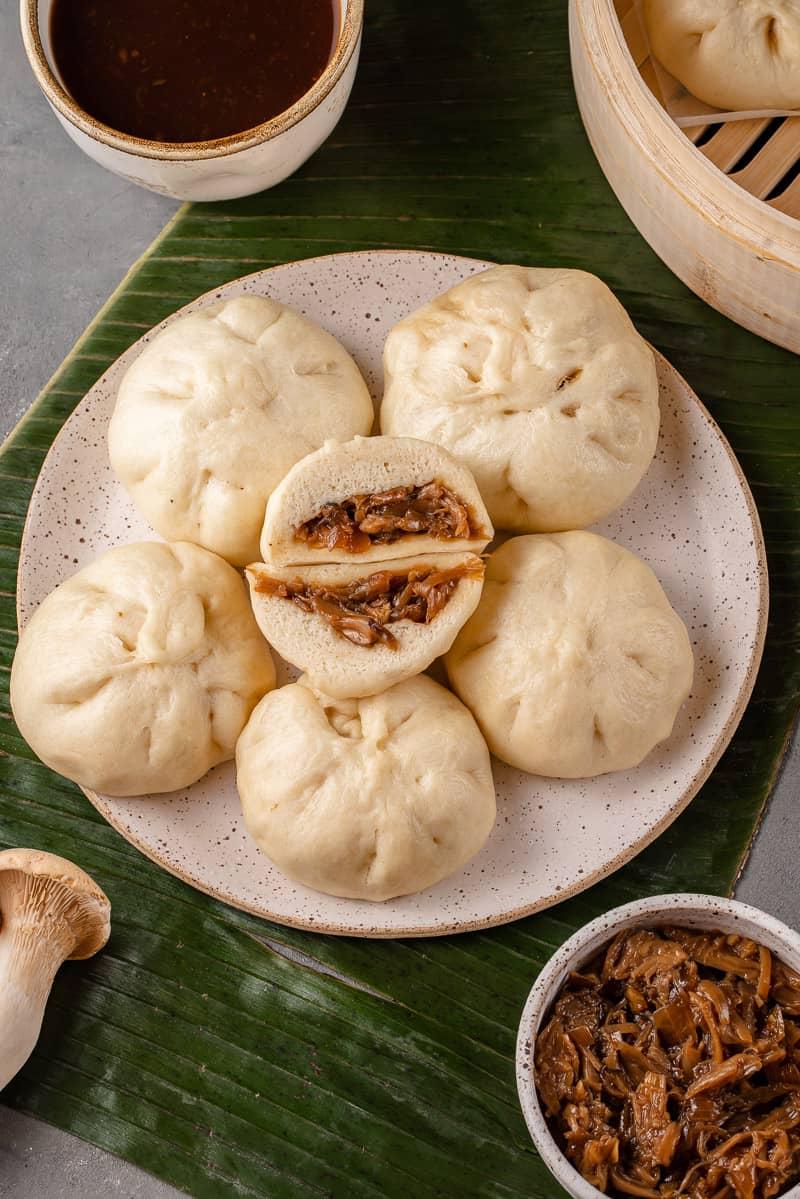 siopao cut open on plate