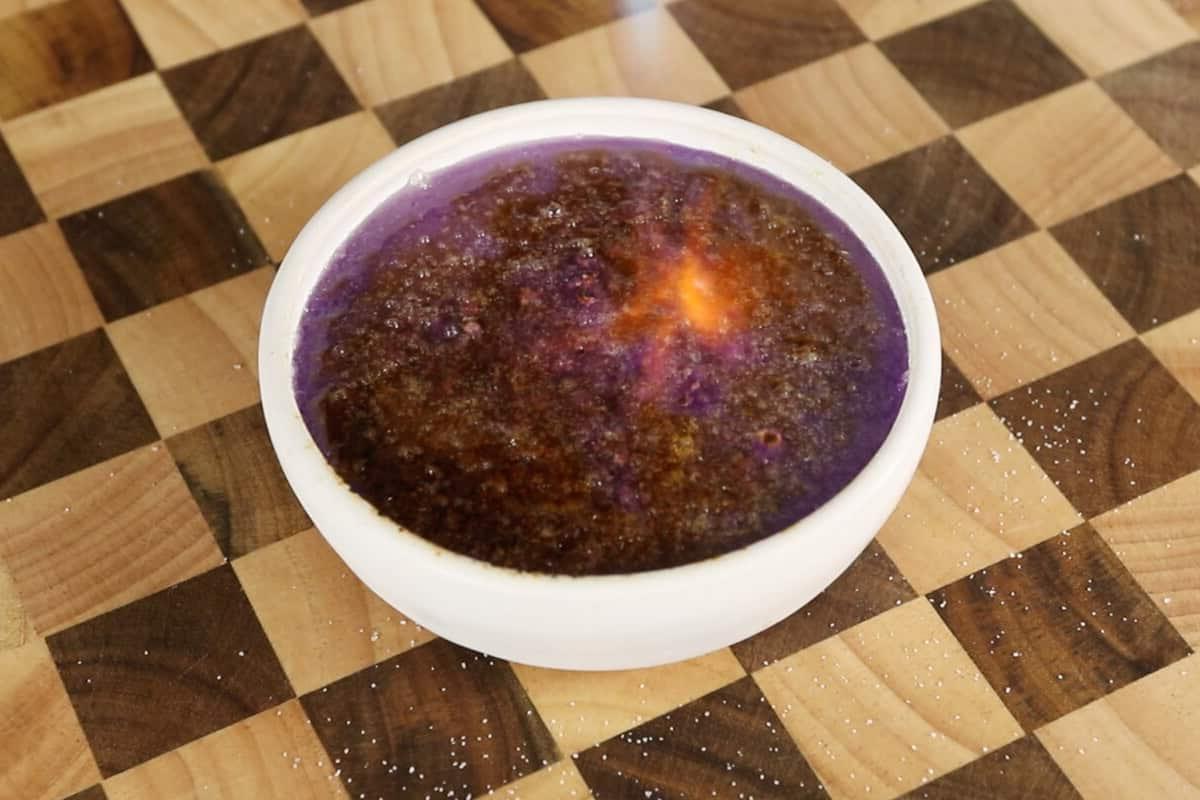 torching the ube creme brulee sugar