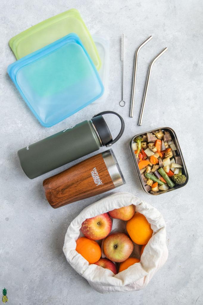 overhead photo with reusable containers
