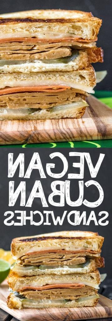 Κοντινή όψη ενός τέλεια ψημένου vegan κουβανέζικου σάντουιτς με λιωμένο τυρί και χρυσή κρούστα.