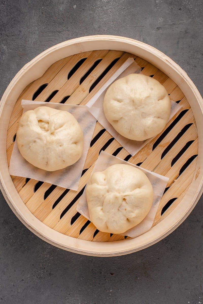 cooked siopao in steamer