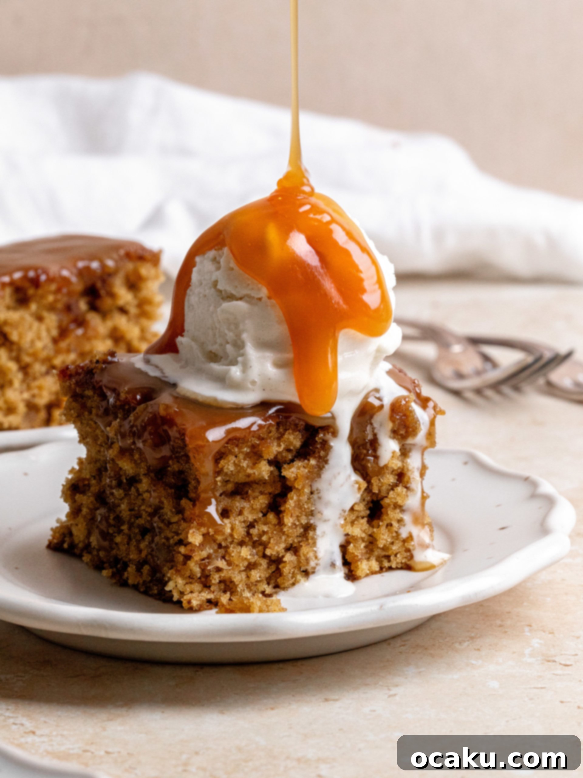 Sticky Toffee Pudding served with vanilla ice cream