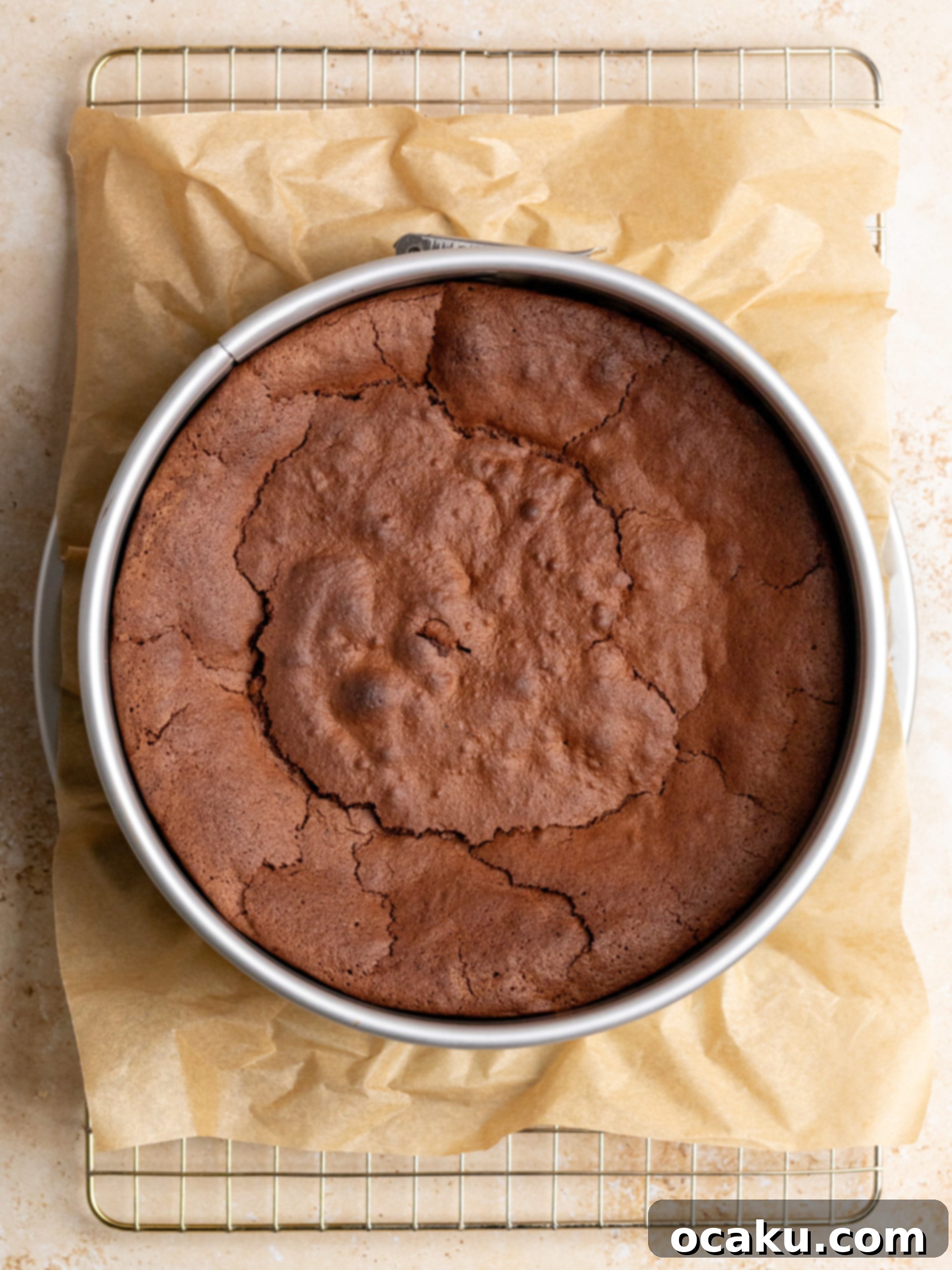 The fully combined flourless chocolate espresso cake batter ready for baking.