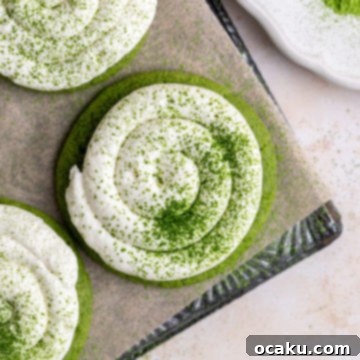 Creamy Matcha Latte Cookies 9 Matcha Latte Cookies with mascarpone cream and matcha powder dusting