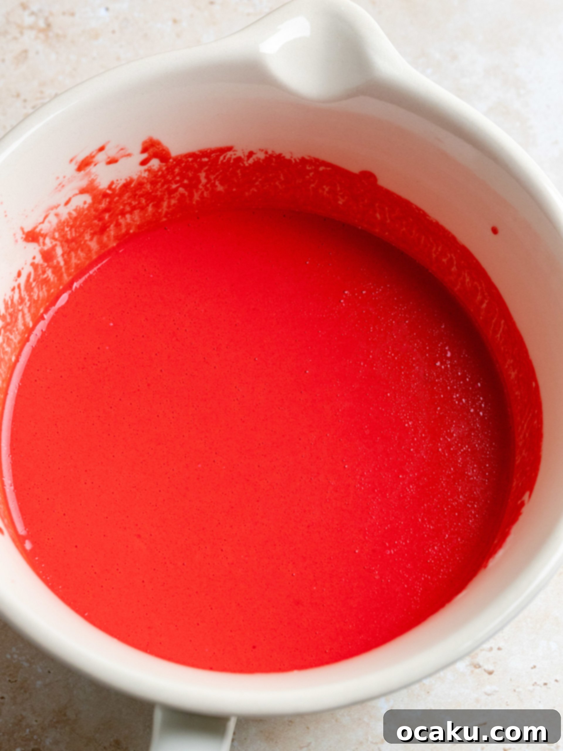 The Ultimate Red Velvet Cake 4 Step-by-step image of combining wet and dry ingredients for Red Velvet Cake.