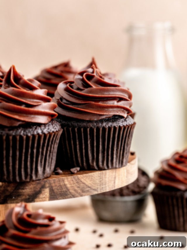 Rich Chocolate Fudge Cupcakes with luscious chocolate fudge frosting