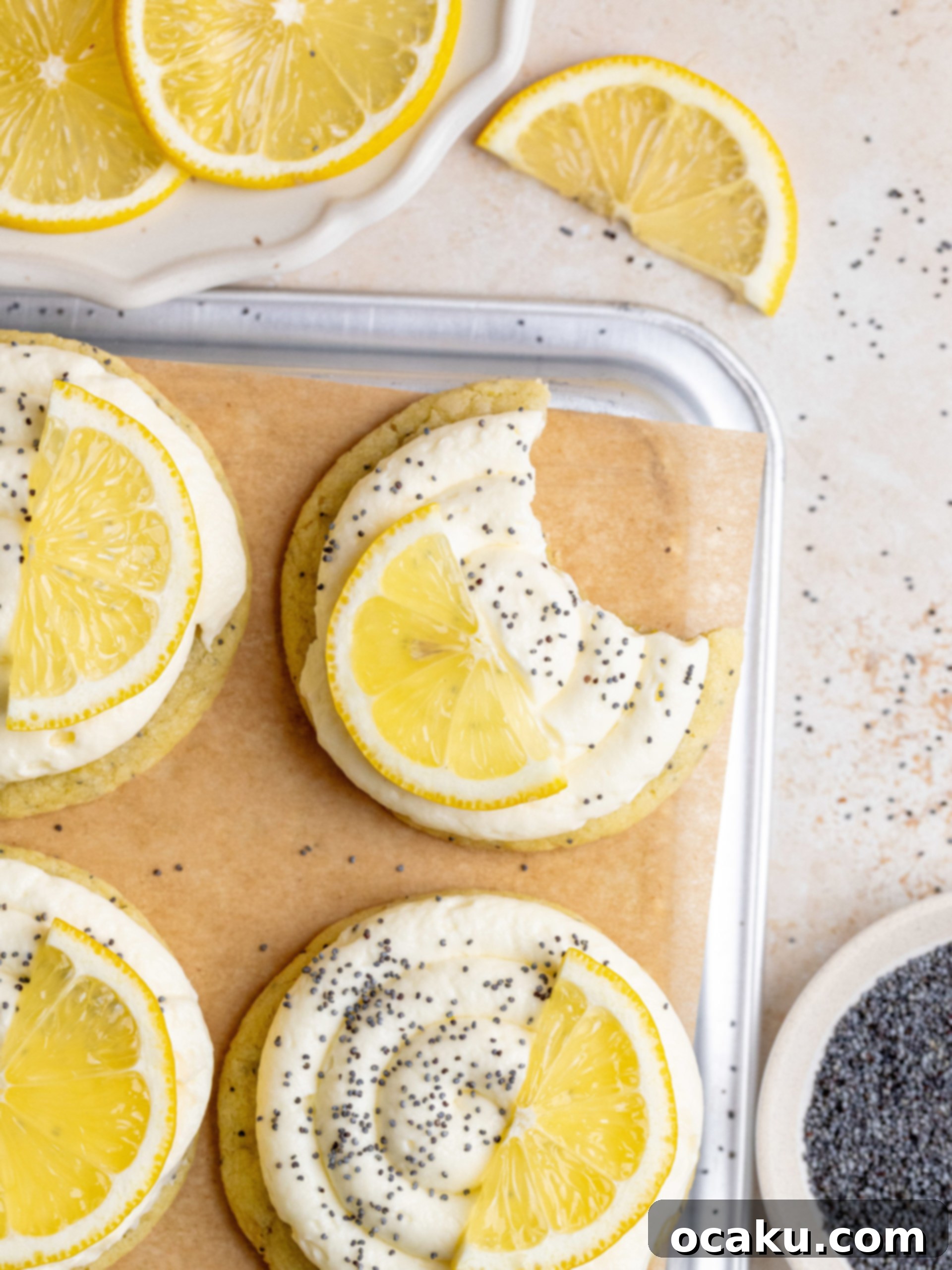Lemon Poppy Seed Cheesecake Cookies arranged on a serving platter, ready to be enjoyed
