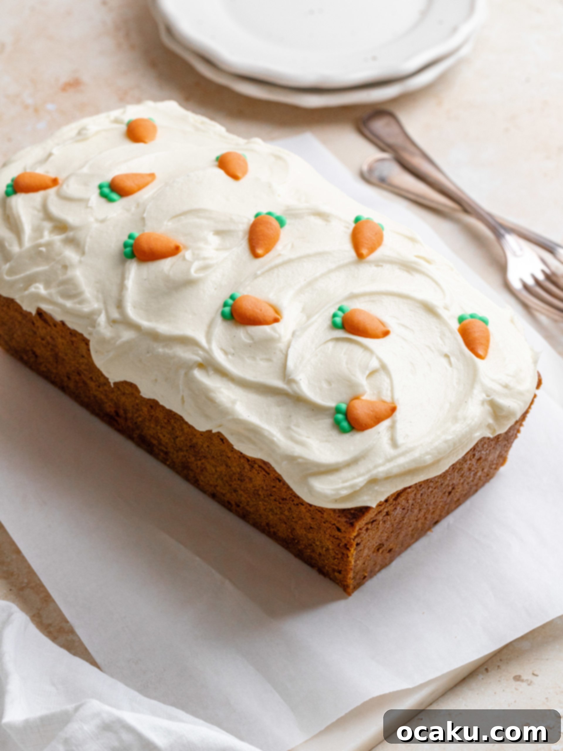 Spiced Carrot Loaf 6 Carrot cake loaf batter poured into a parchment-lined loaf pan.