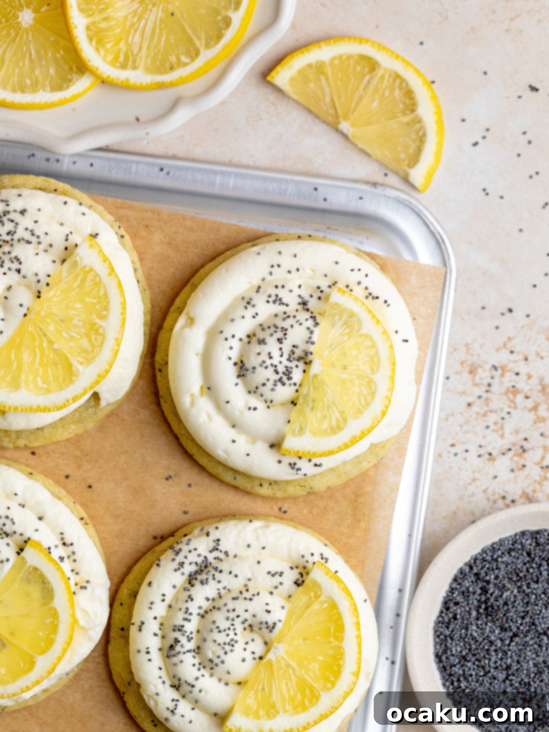 Thick and soft Lemon Poppy Seed Cheesecake Cookies with a creamy frosting.