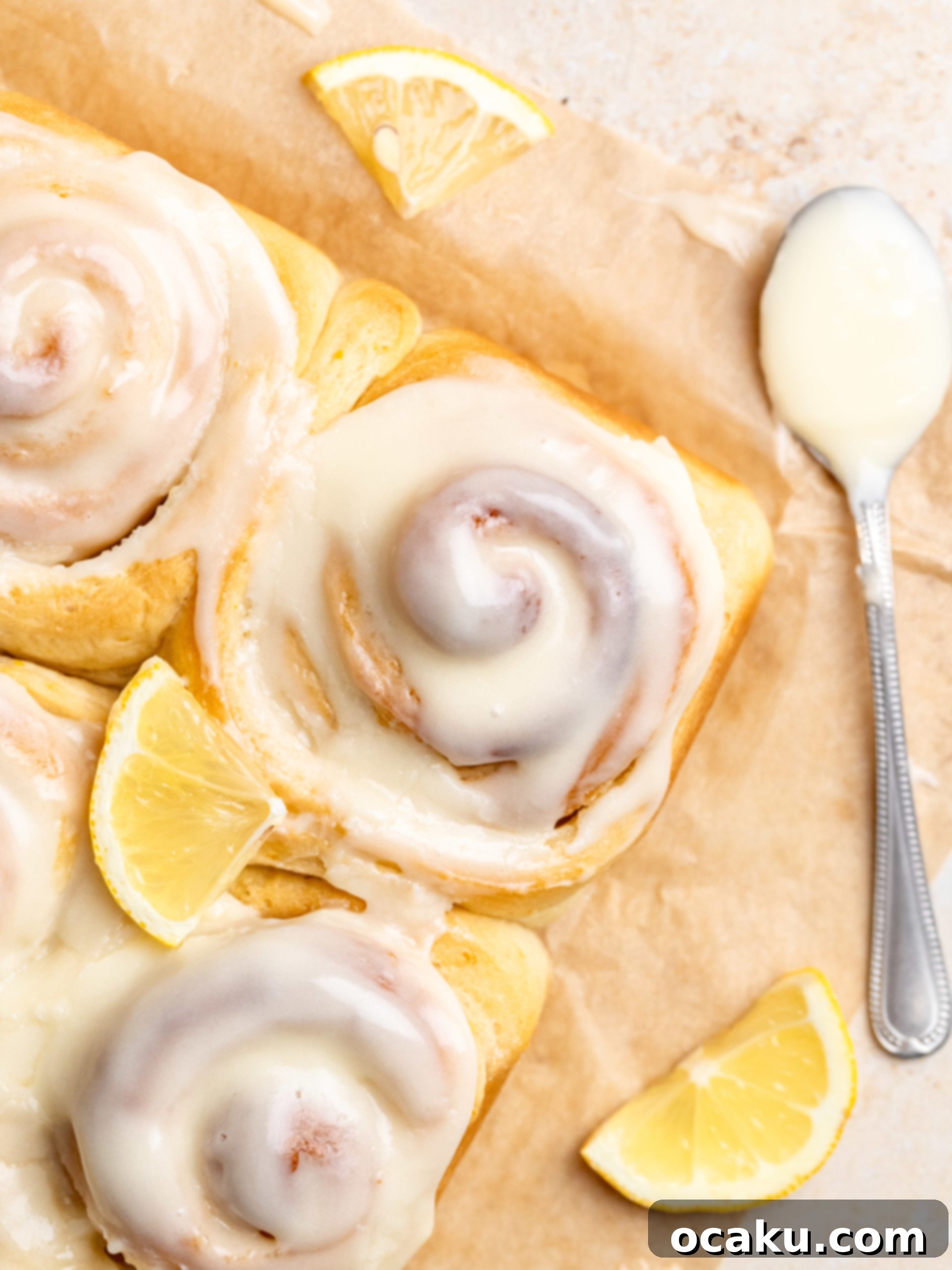 Pillowy soft Lemon Rolls with a lemon cream cheese frosting.