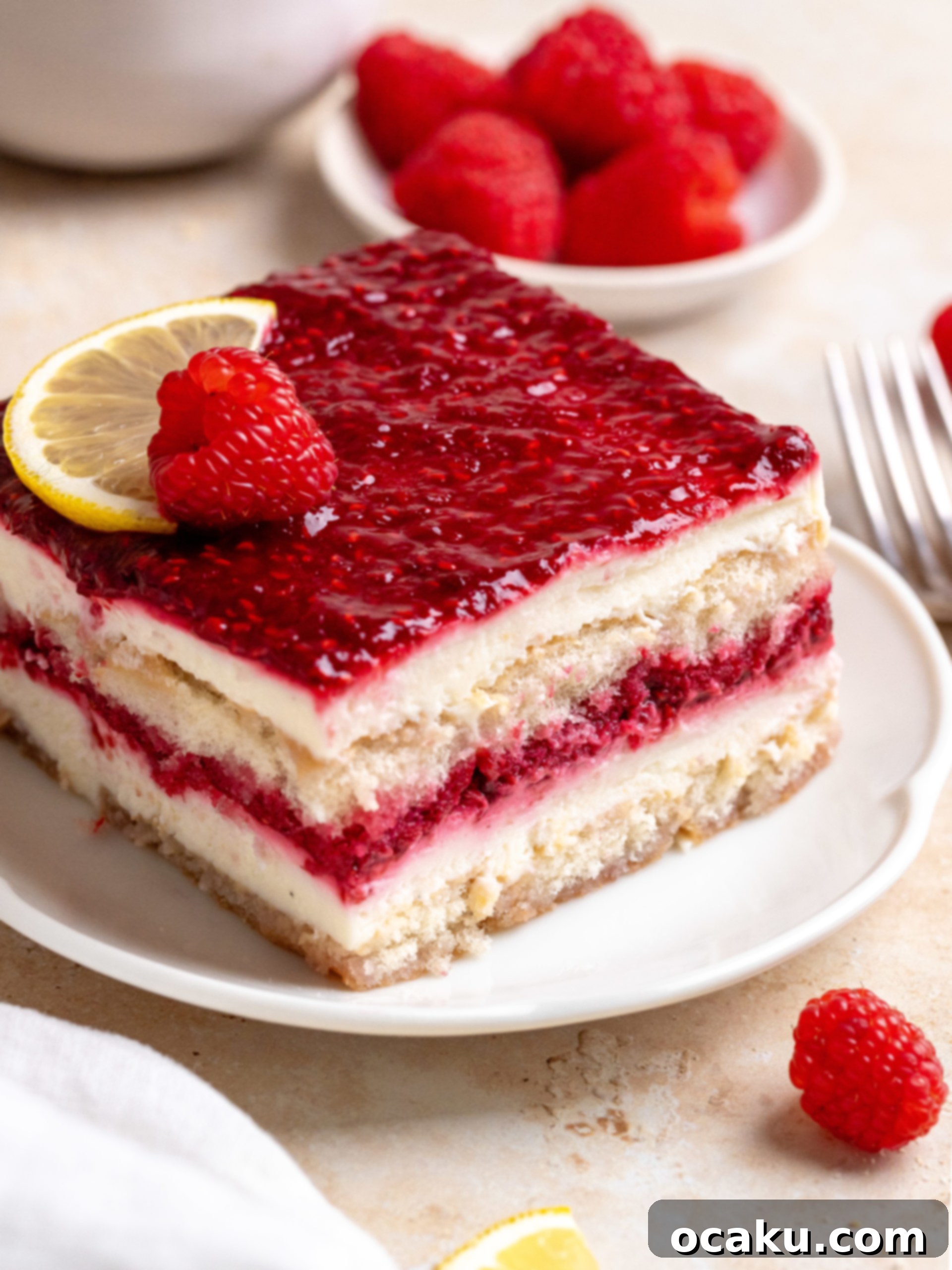 Elegant Raspberry Tiramisu with layers of creamy mascarpone and raspberry-soaked ladyfingers.