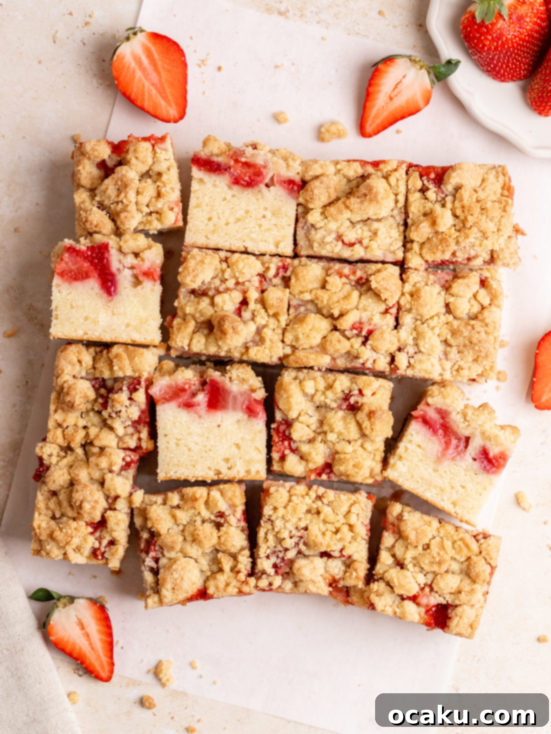 Strawberry Streusel Cake 7 A freshly baked strawberry crumble cake cooling on a wire rack.