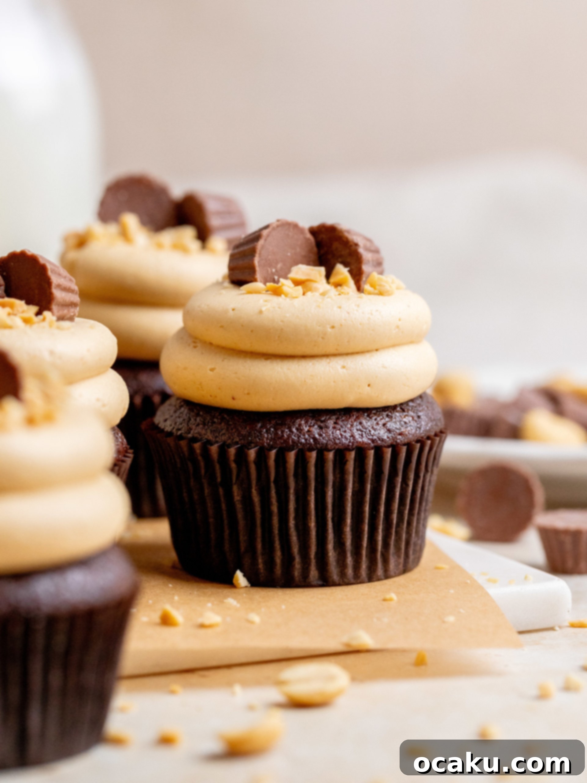 Expert baking tools on a counter, with ingredients for cupcakes.