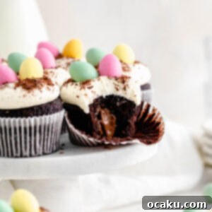 Easter Mini Egg Cupcakes 7 A single mini egg chocolate cupcake, beautifully frosted and ready to be enjoyed.
