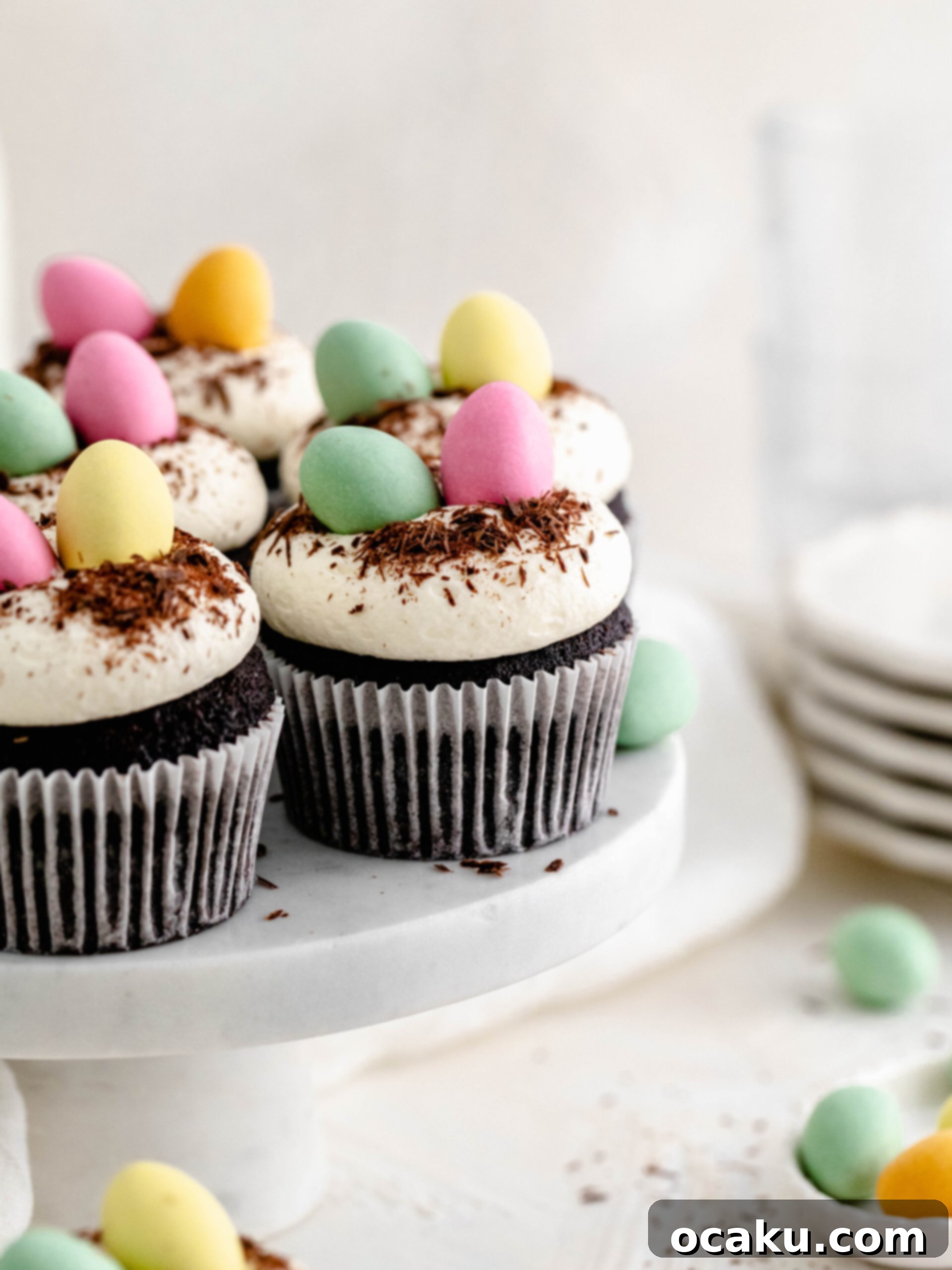 Easter Mini Egg Cupcakes 4 Detailed view of the rich chocolate cupcake batter being prepared, ready for the mini Easter egg addition.