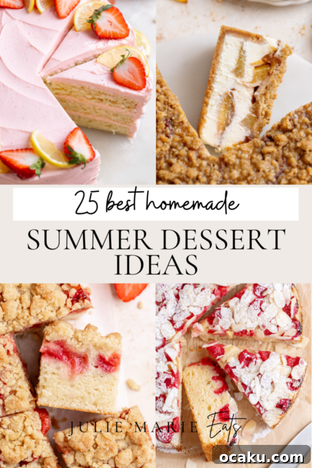 Selection of delicious summer dessert recipes showcasing fruity cakes and cheesecakes