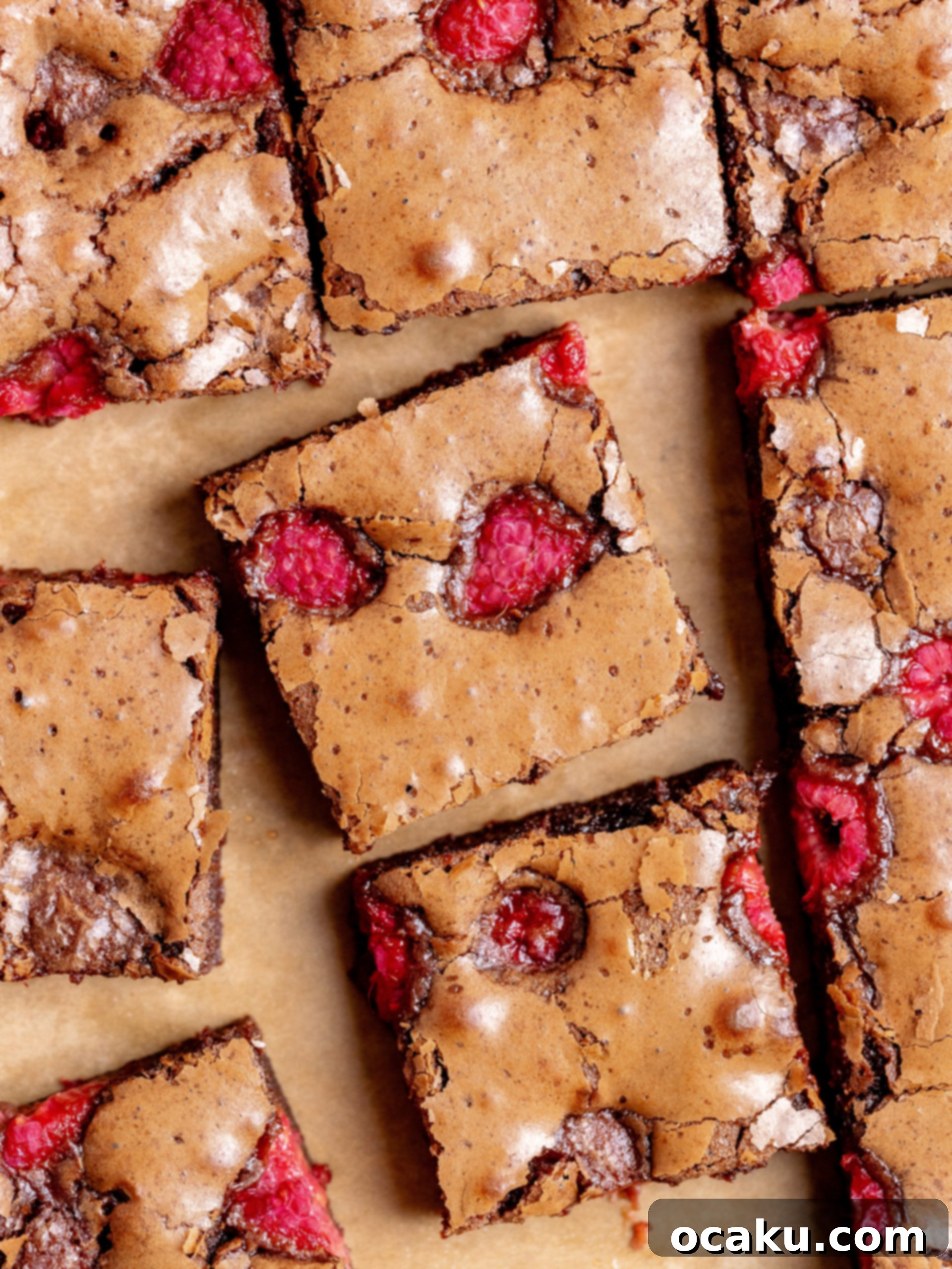 Fudgy Raspberry Brownies with fresh raspberries