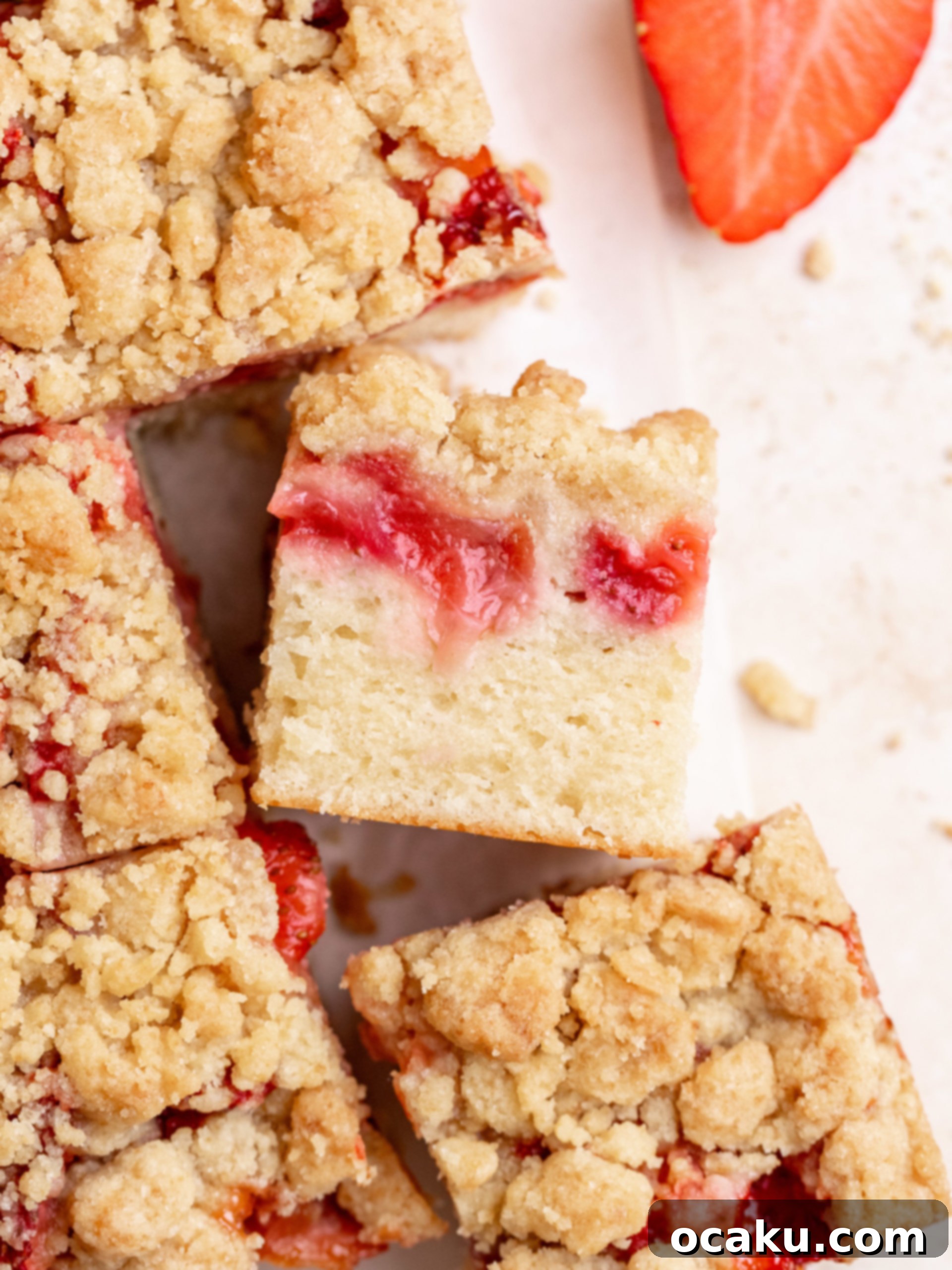 Strawberry Crumble Cake with a generous crumble topping