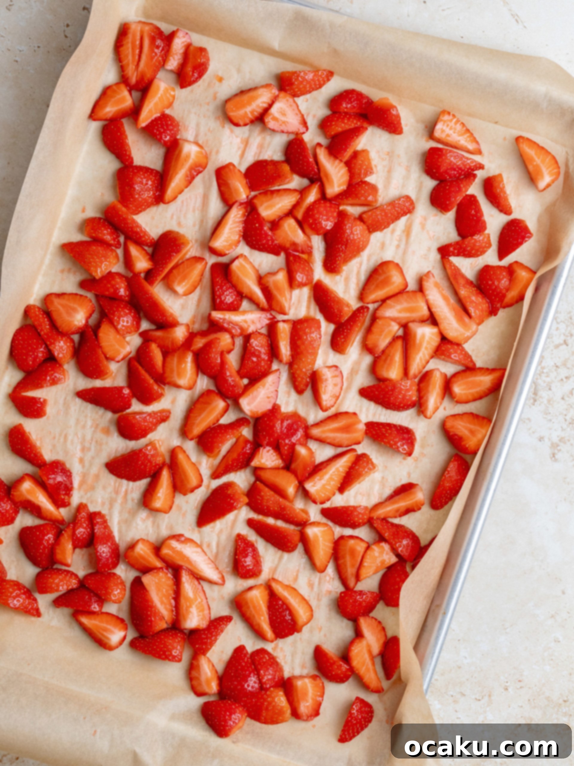 Close-up of strawberry puree being added to cake batter.