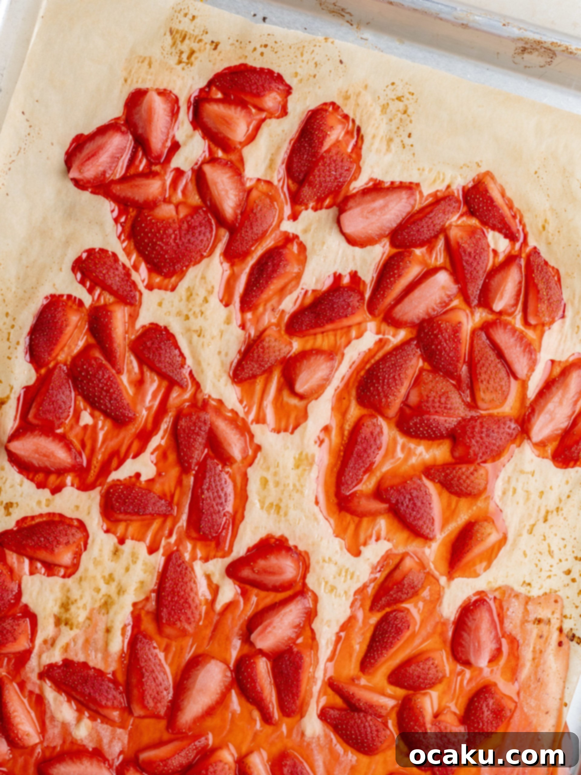 Cake batter with strawberry puree partially mixed in.