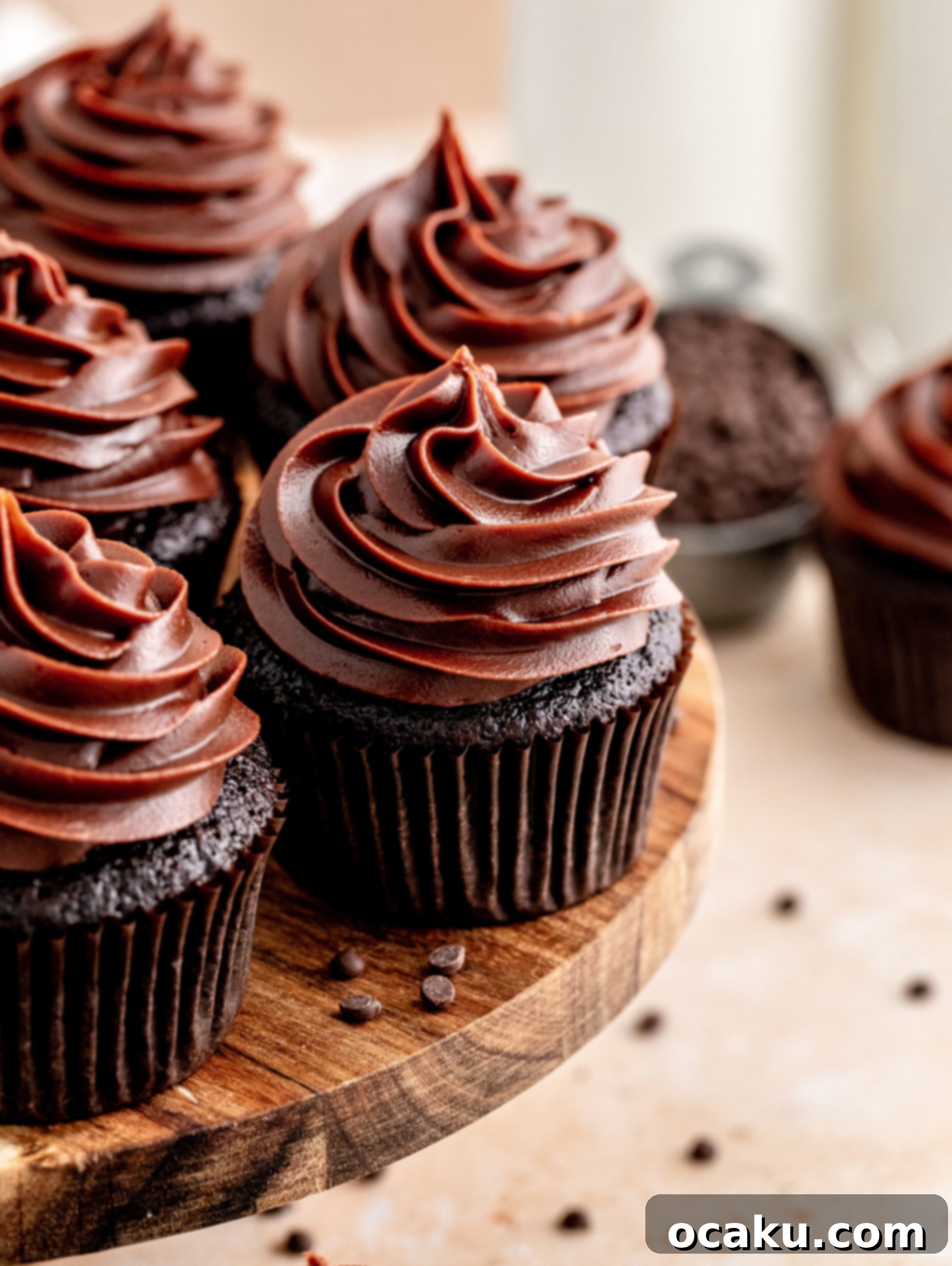 Close-up of a perfectly frosted Chocolate Fudge Cupcake