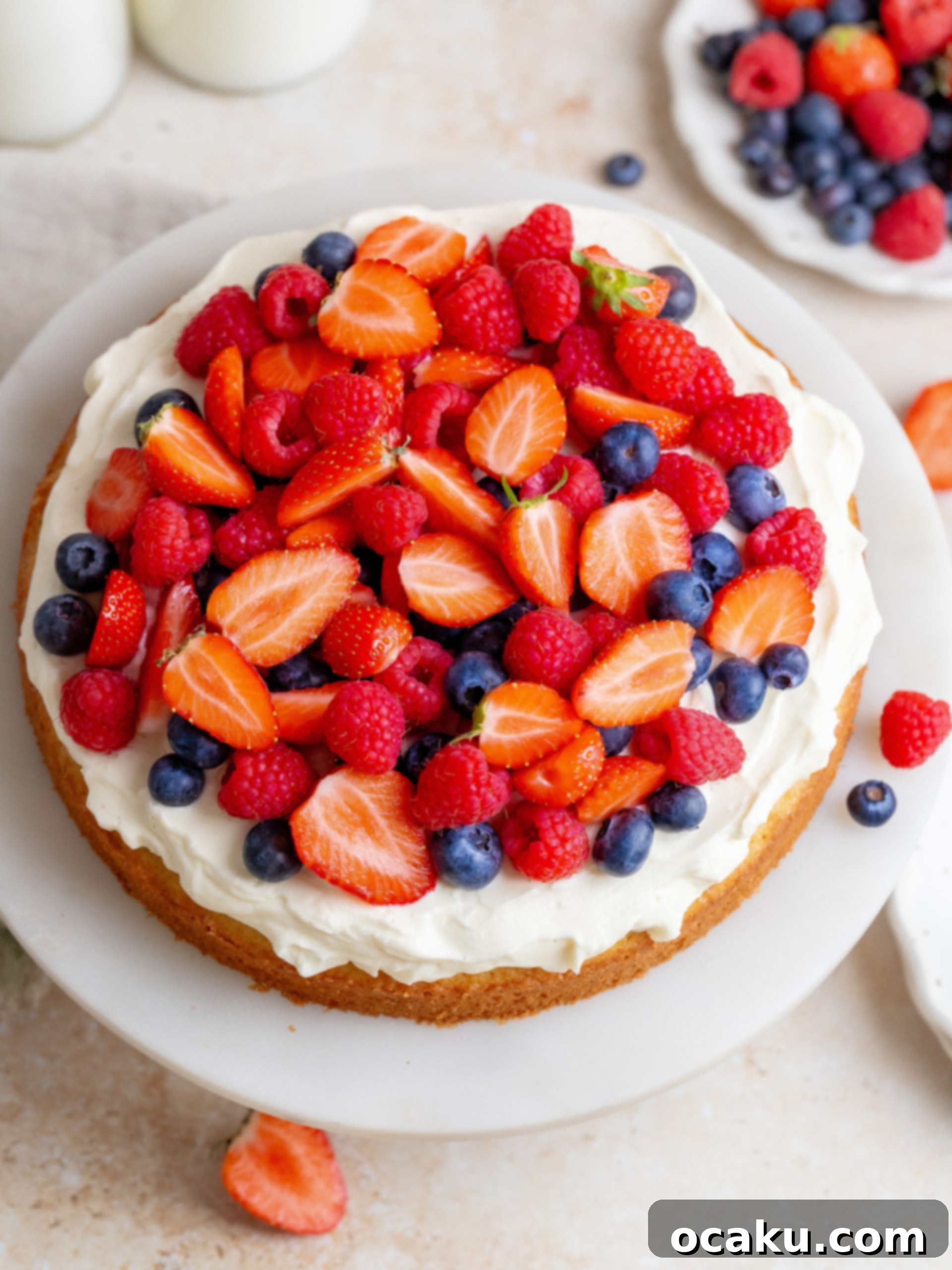 Close-up of Fresh Berry Cream Cake slice showing layers