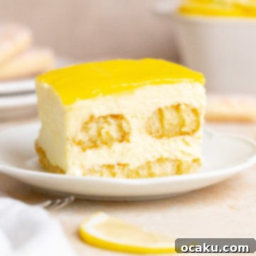 Limoncello Tiramisu dessert with a slice taken out