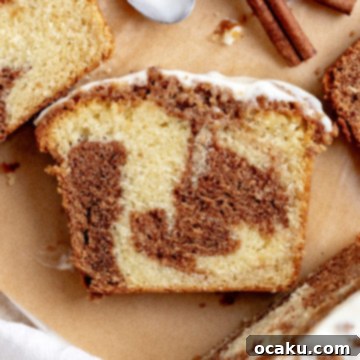 Cinnamon Loaf Cake with streusel and cream cheese glaze