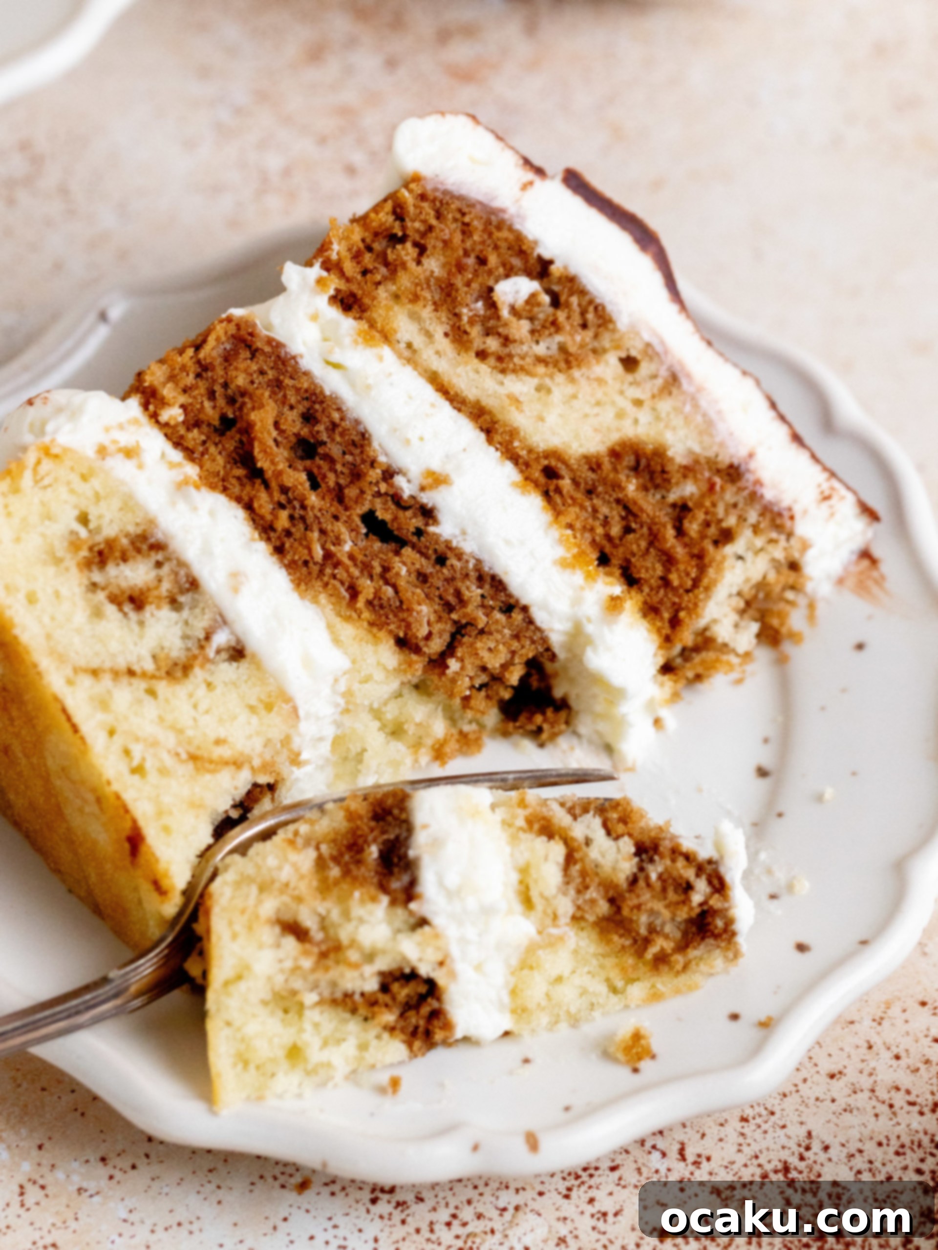 Espresso-Soaked Tiramisu Masterpiece 11 The fully assembled Tiramisu Layer Cake, ready to be served.