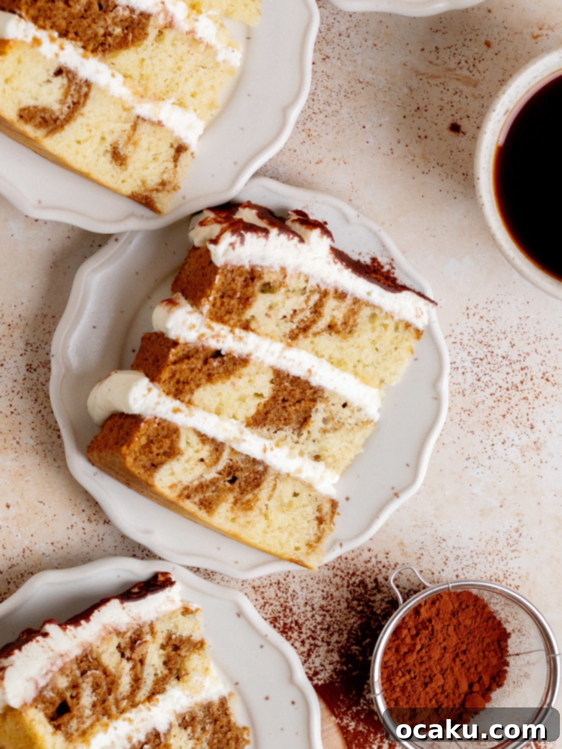 Espresso-Soaked Tiramisu Masterpiece 10 A slice of the Tiramisu Layer Cake, showing the distinct layers and moist texture.
