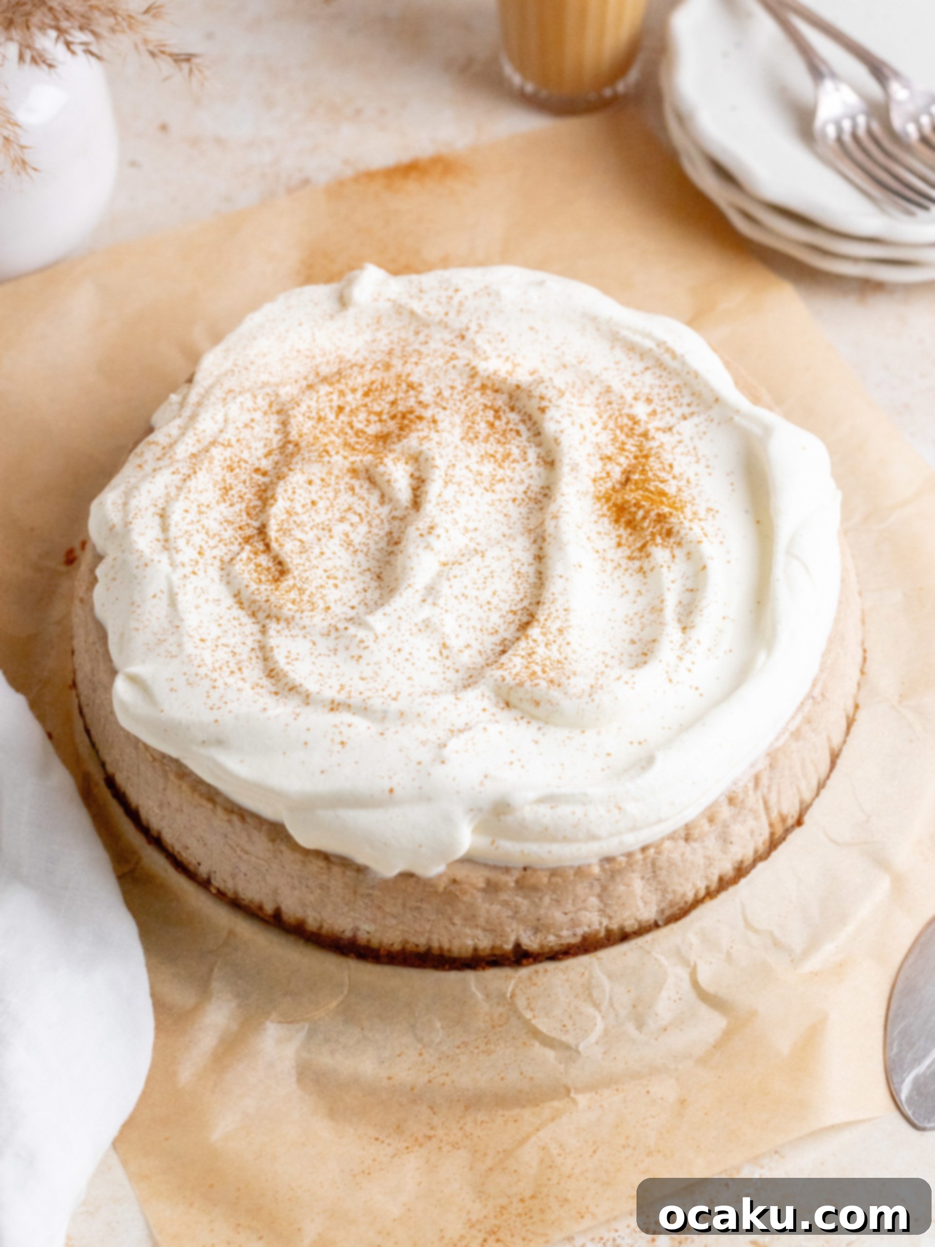 Chai Spice Cheesecake chilling in the refrigerator.