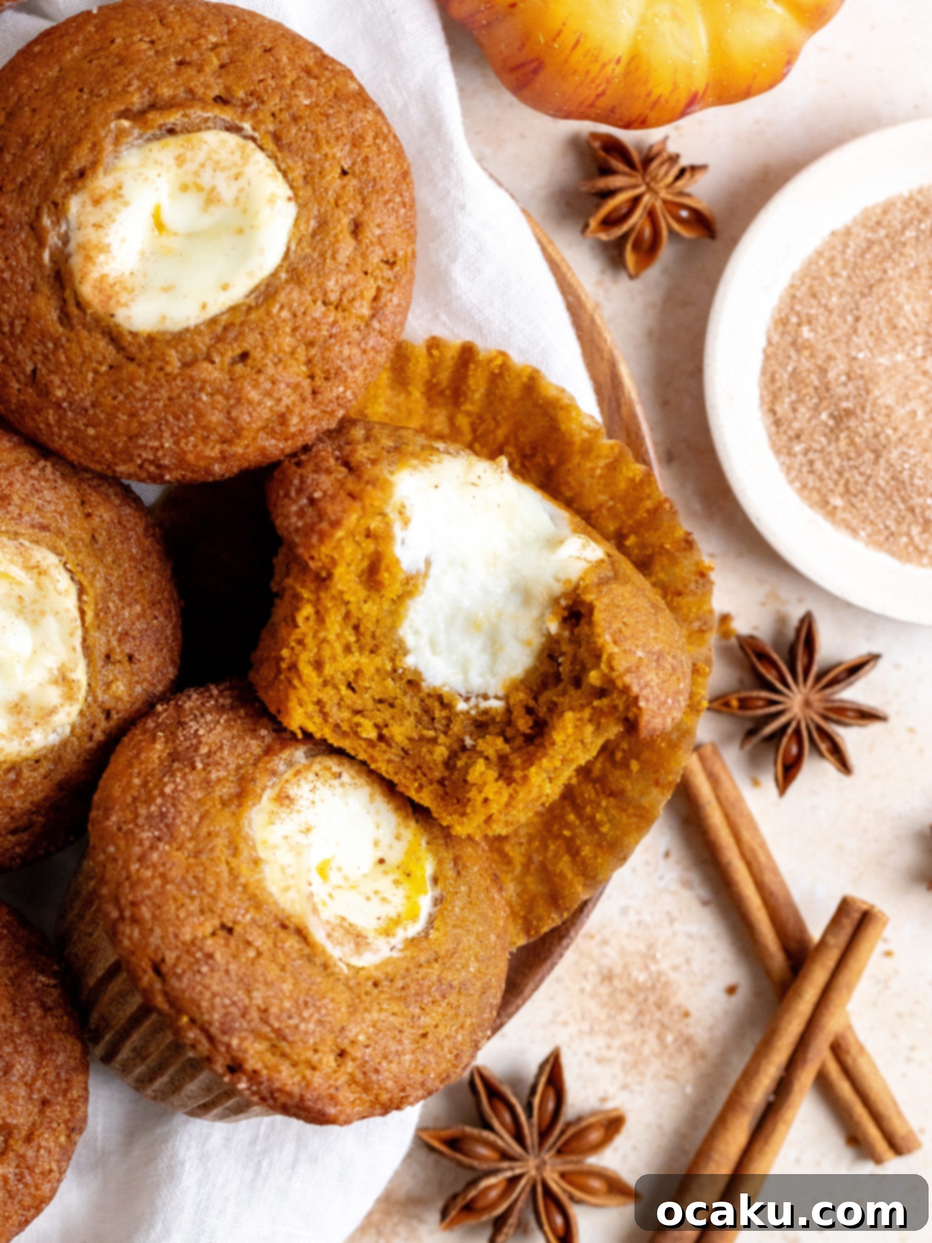 The best homemade pumpkin cream cheese muffins, moist and flavorful.