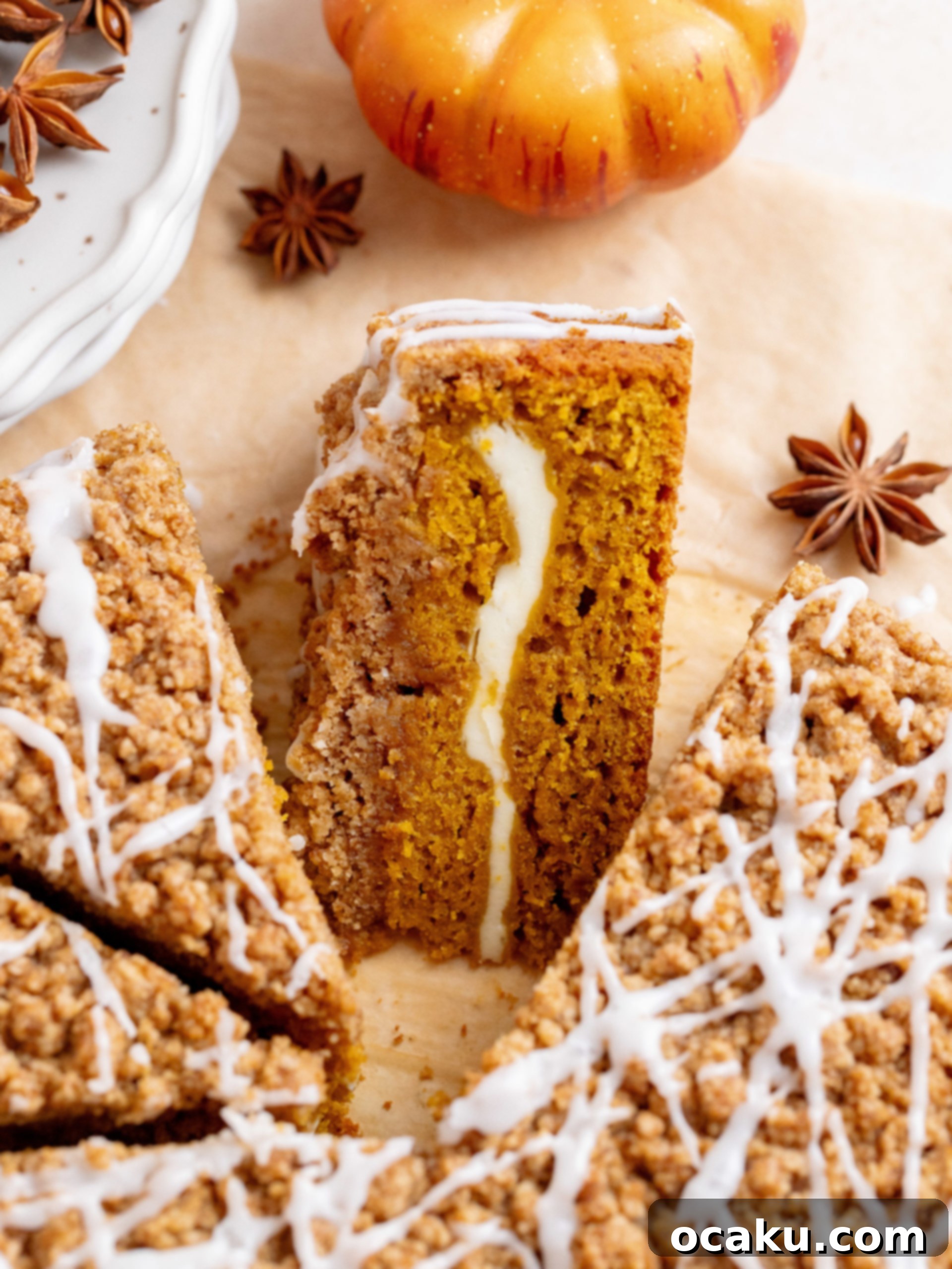 Close-up of the streusel topping on the Pumpkin Coffee Cake, showing its golden texture.