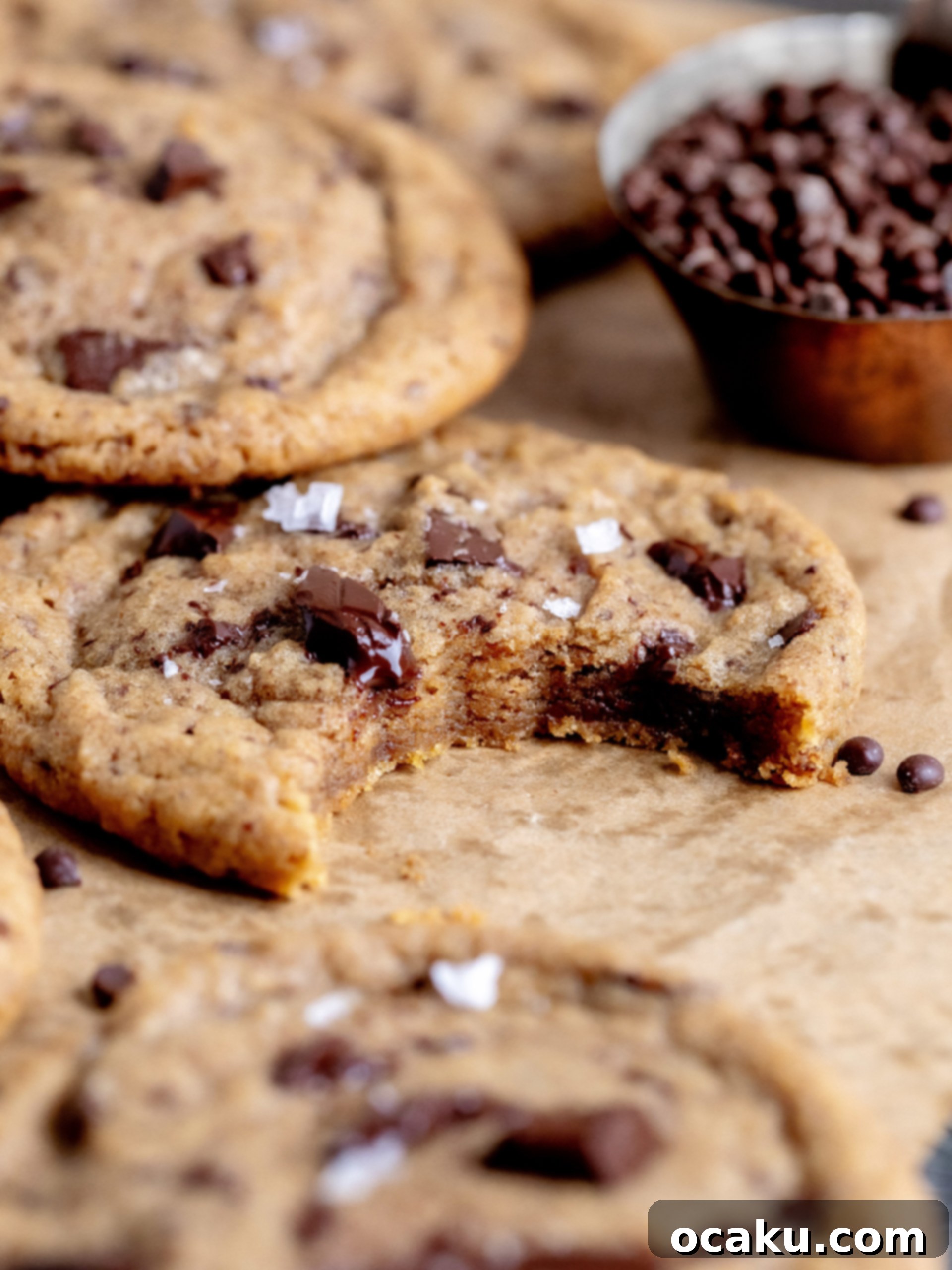 Overhead shot of a platter of freshly baked chocolate chip coffee cookies, ready to be served or shared.