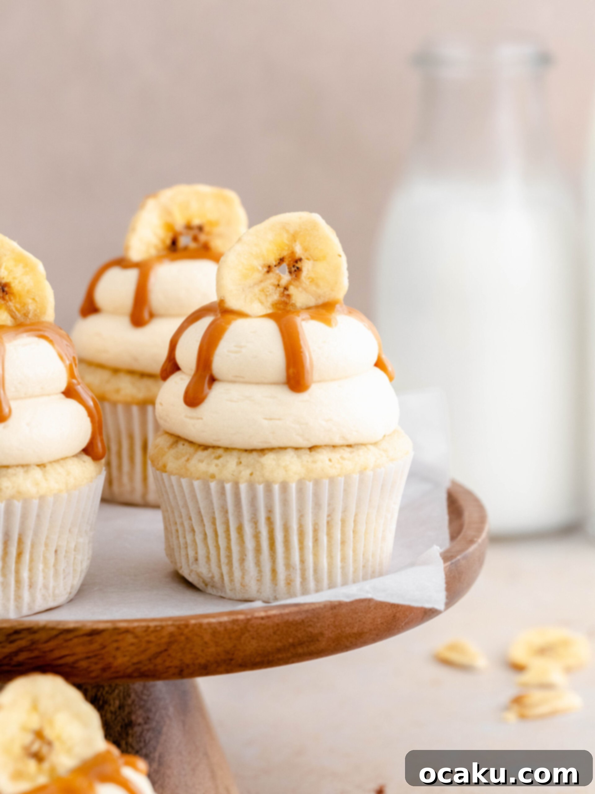 Dreamy Banoffee Cupcakes 6 A stack of beautifully frosted banoffee cupcakes, ready to be enjoyed.