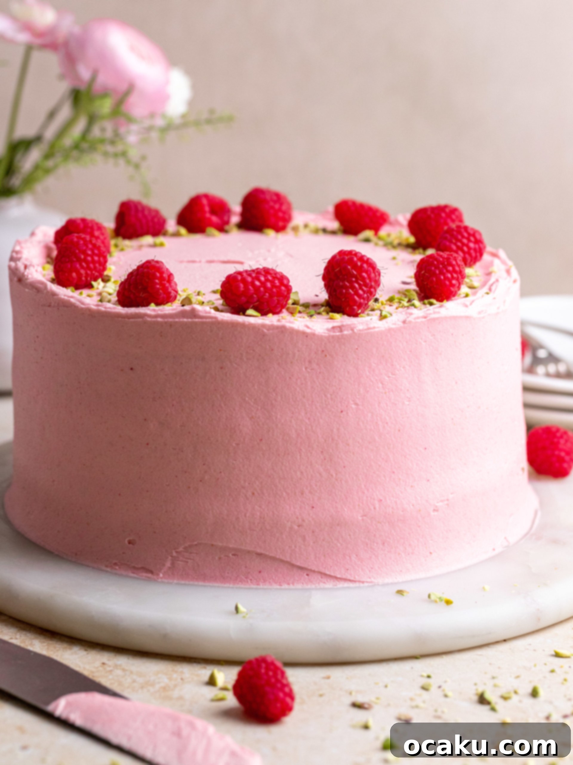 Close-up of the delicate green pistachio cake layers, showcasing the moist texture before frosting.