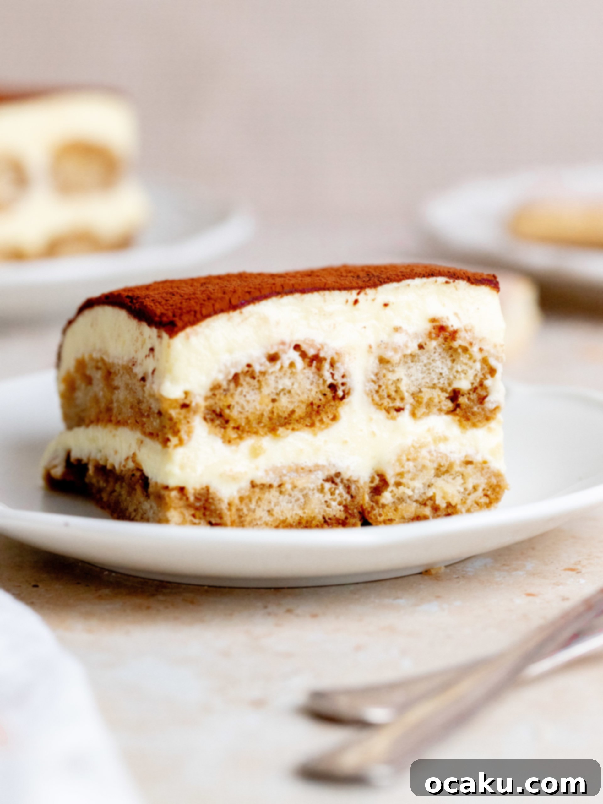 Thanksgiving Sweet Endings 19 Classic Tiramisu dusted with cocoa powder.