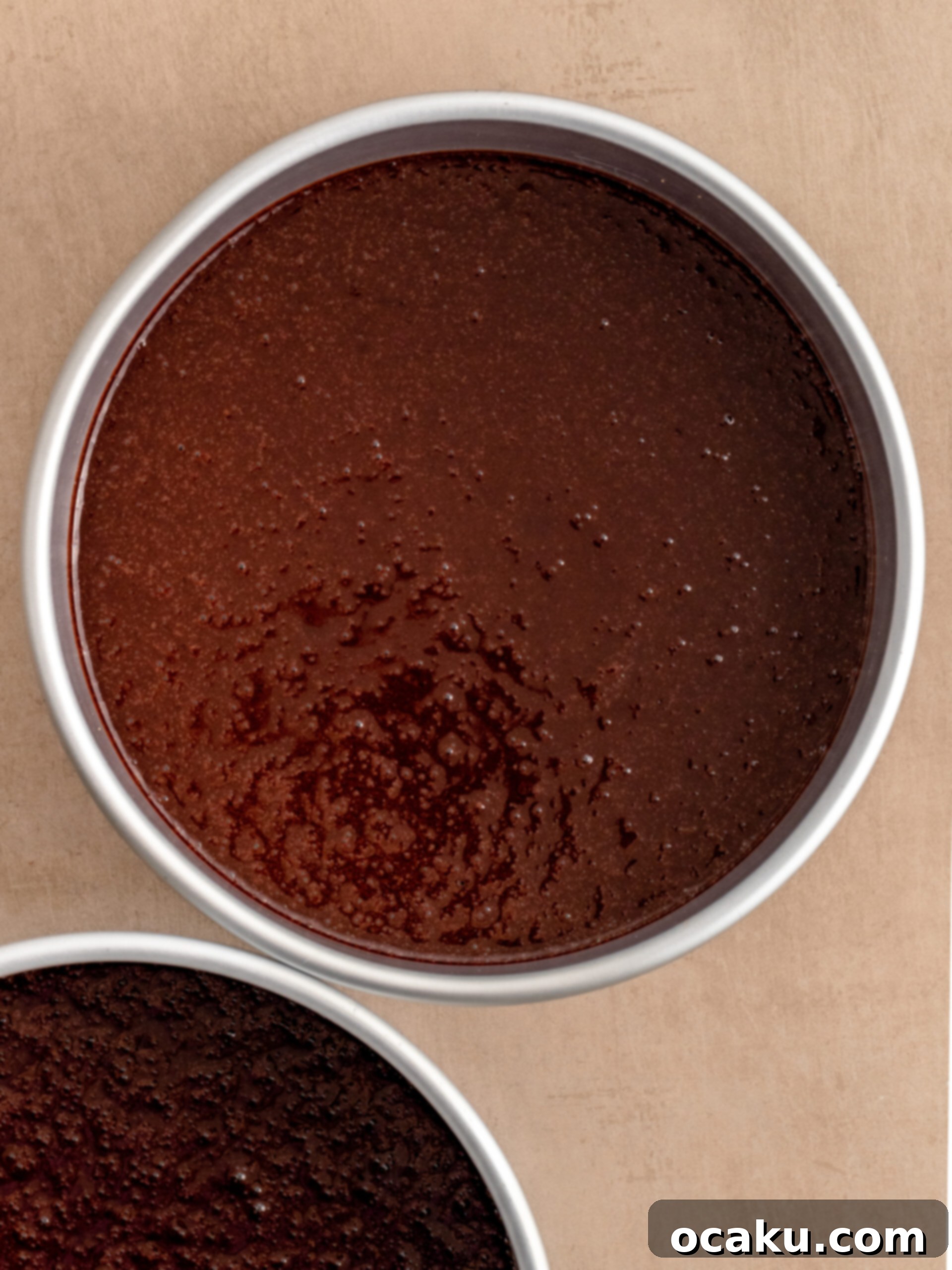 Ferrero Rocher Chocolate Hazelnut Cake 5 Pouring wet ingredients into dry ingredients for chocolate cake batter.