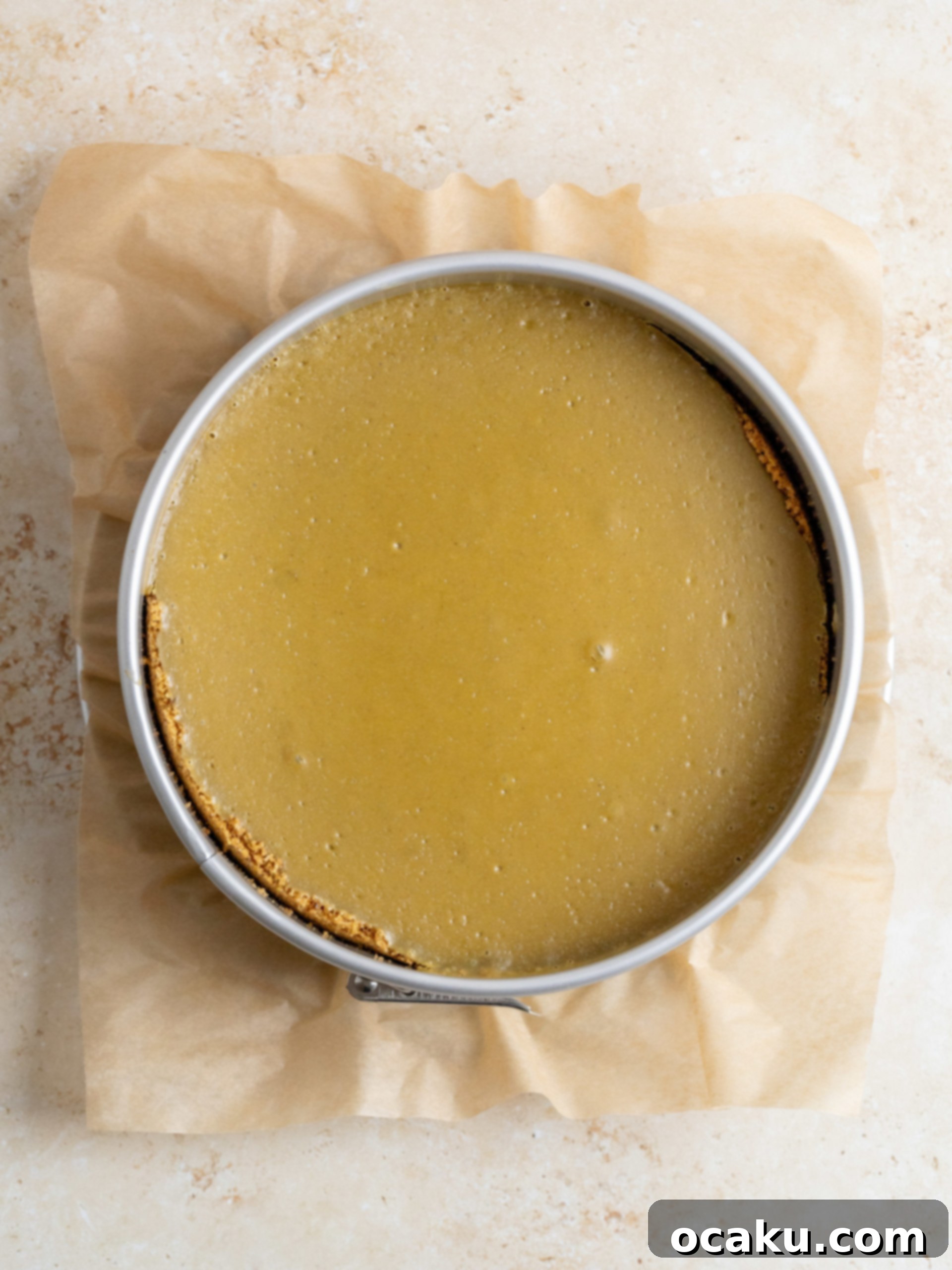 Cheesecake baking in a water bath