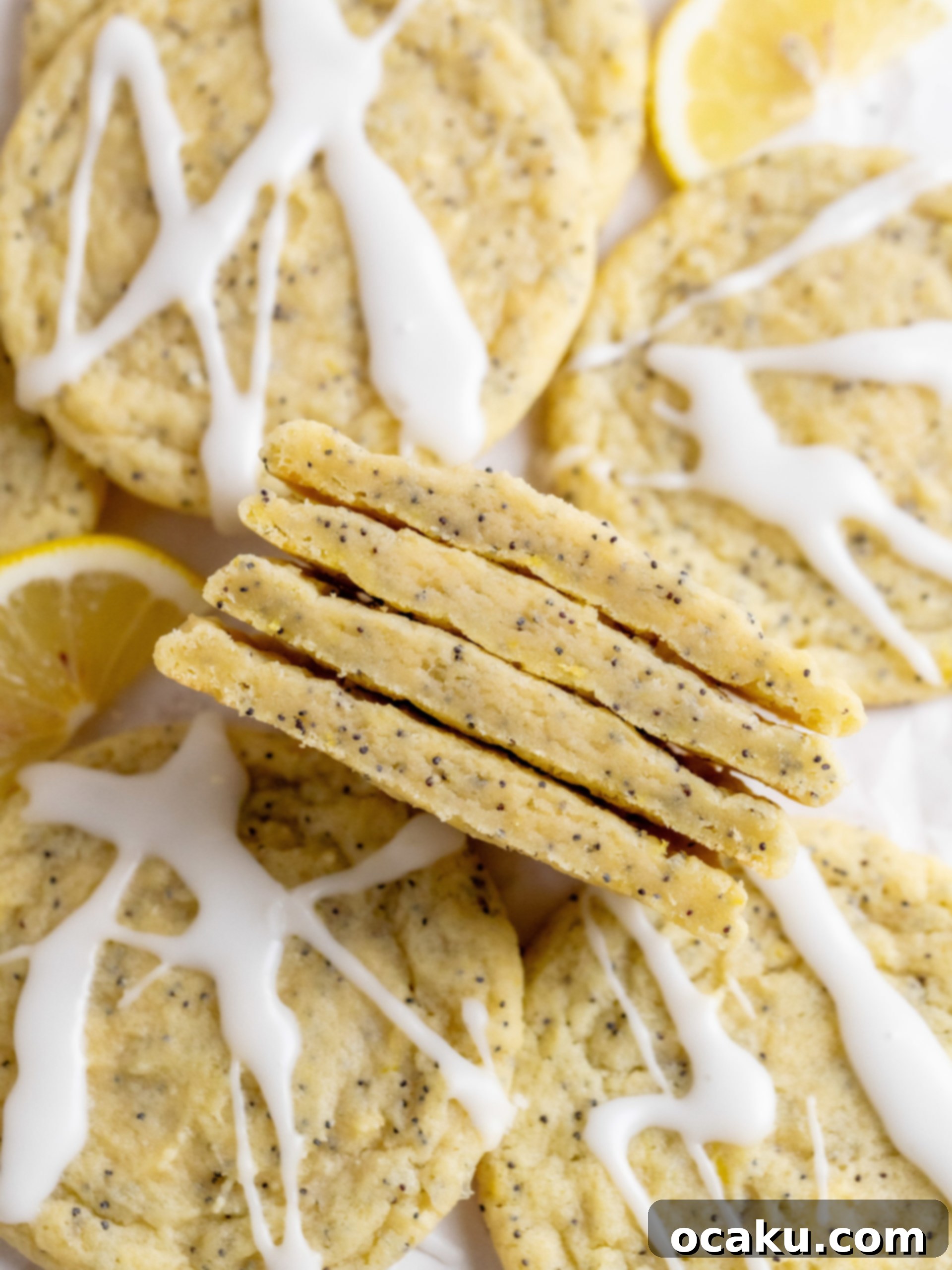 A final shot of glazed lemon poppy seed cookies, perfectly arranged.