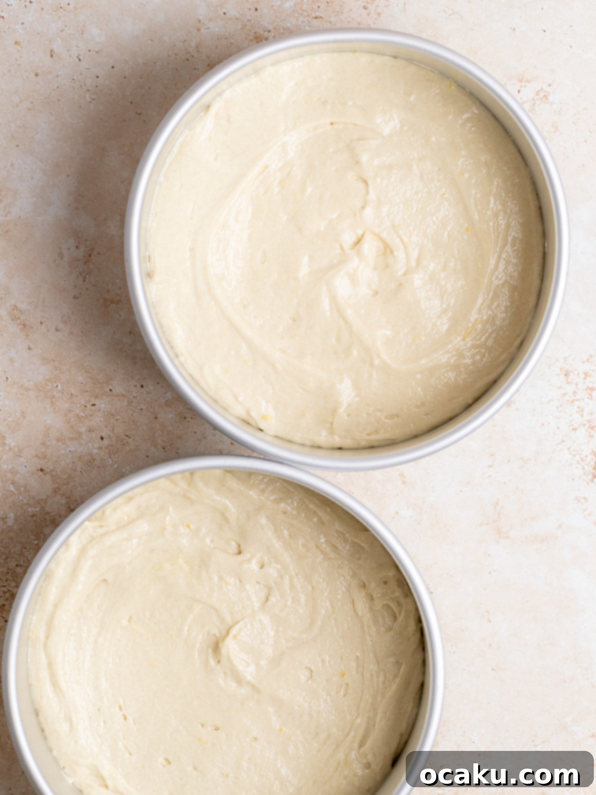 Another step-by-step image showing mixed cake batter in a bowl.