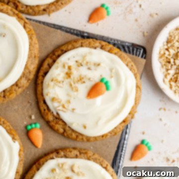 A delicious Carrot Cake Cookie with rich cream cheese frosting.