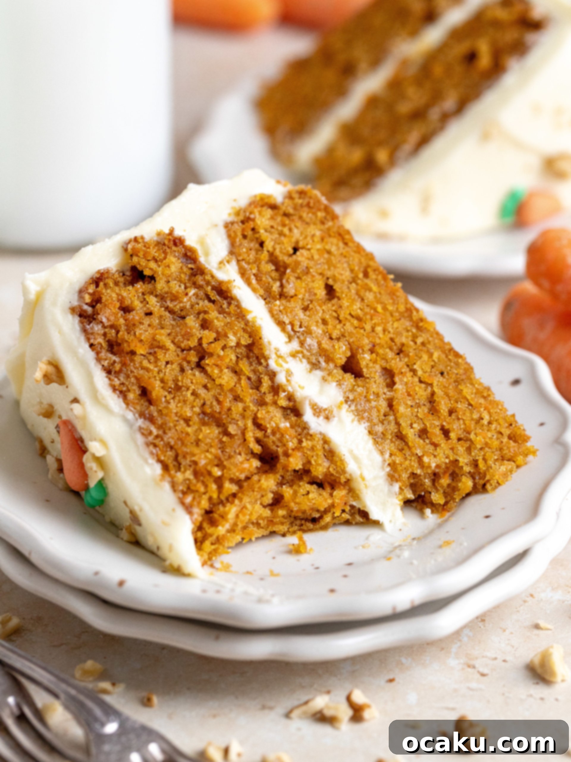 Close-up of Carrot Cake with Cream Cheese Frosting