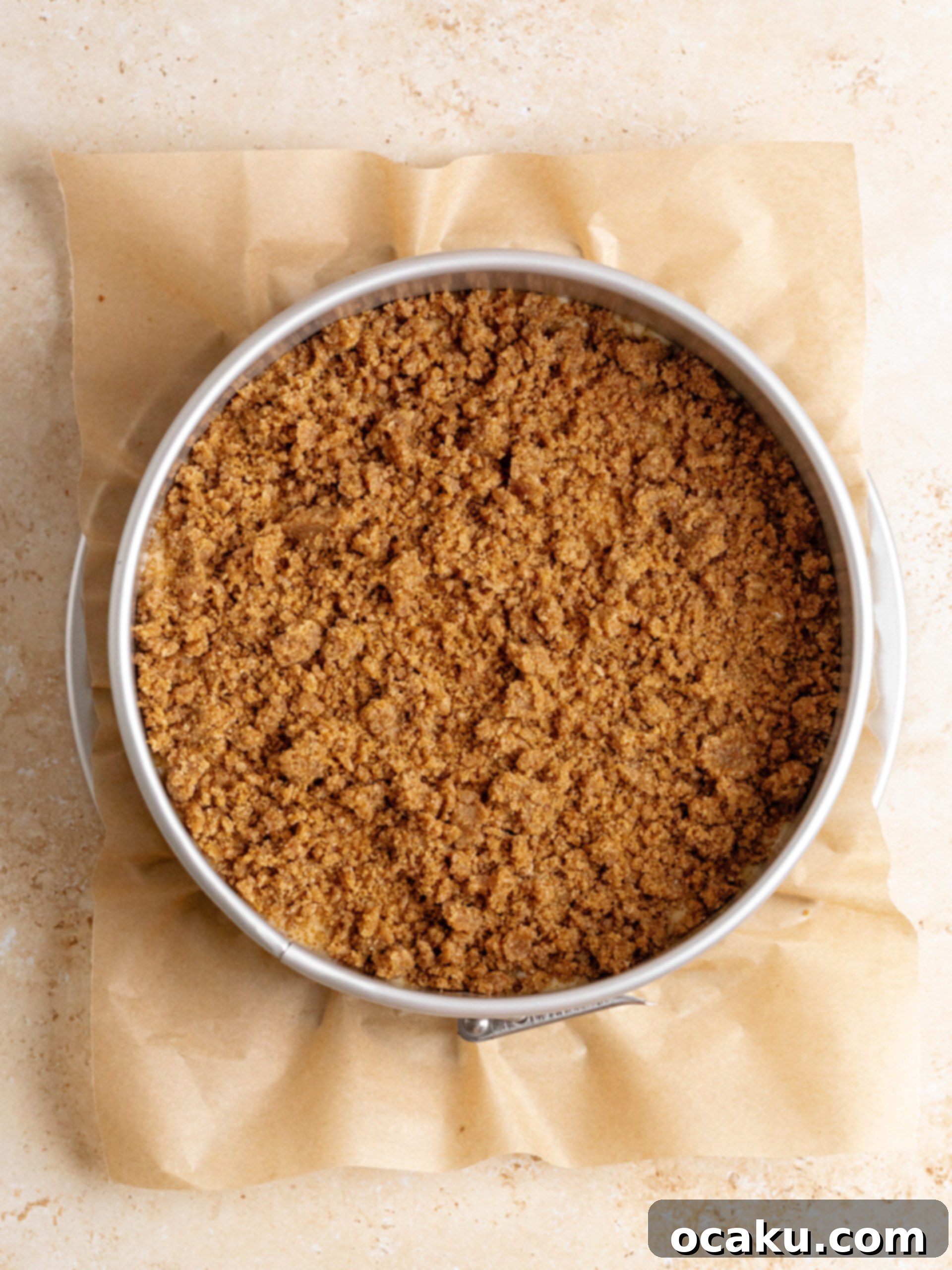 Baked brown butter banana coffee cake, fresh out of the oven