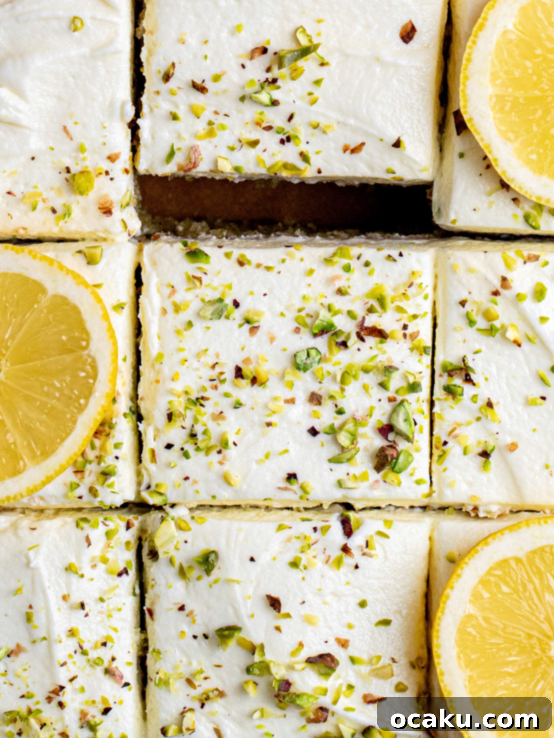 Zesty Lemon Pistachio Cake 6 A close-up shot of the soft, moist crumb of the lemon pistachio cake, showing its delicate texture.