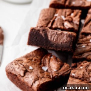 Decadent Nutella Brownies 6 A Nutella Brownie, topped with sea salt, ready to be served.