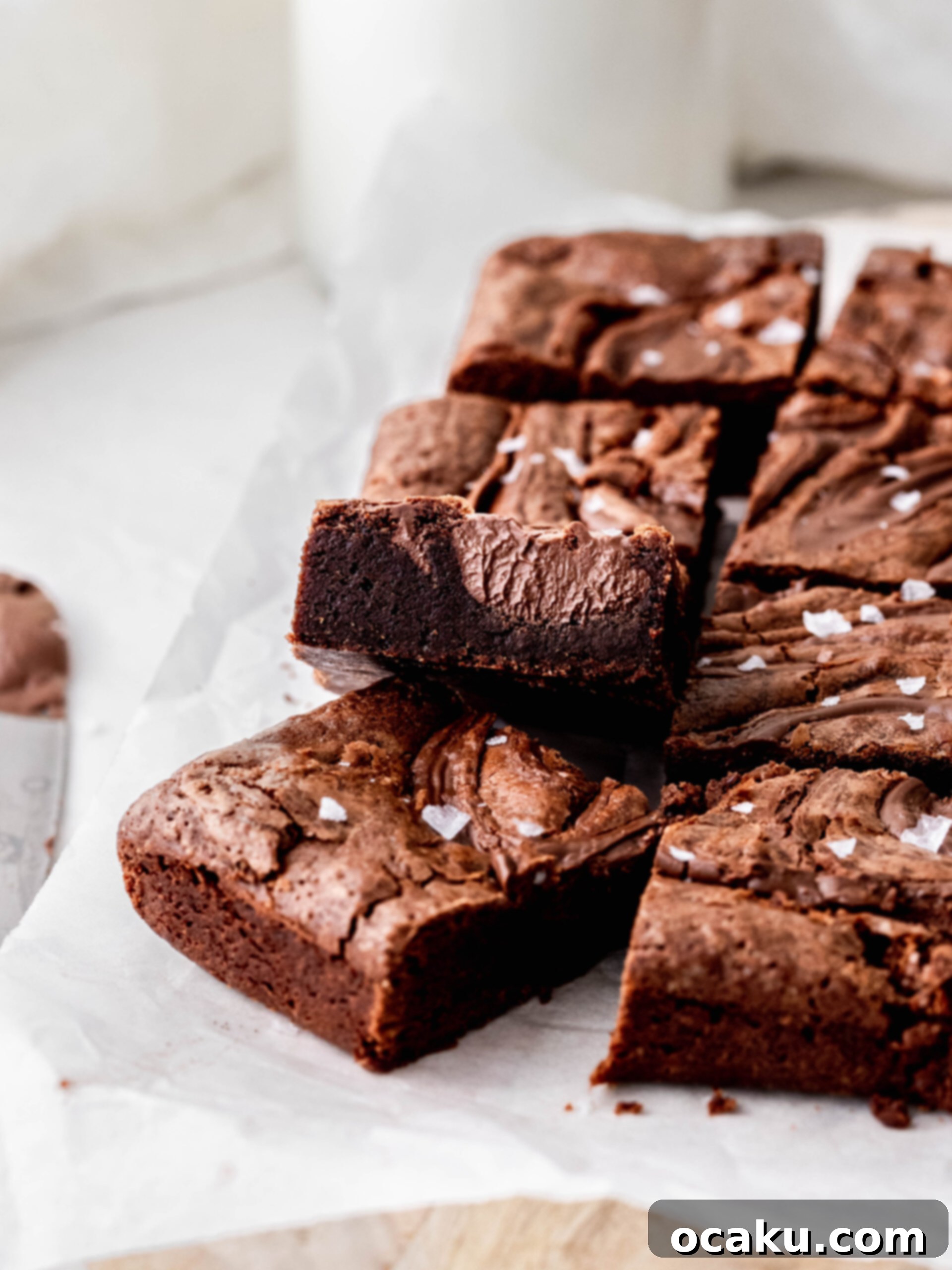 Decadent Nutella Brownies 3 A slice of brownie.